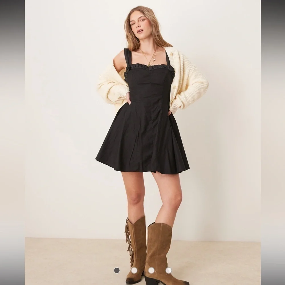 NWOT Free People midnight magic mini skater dress in black